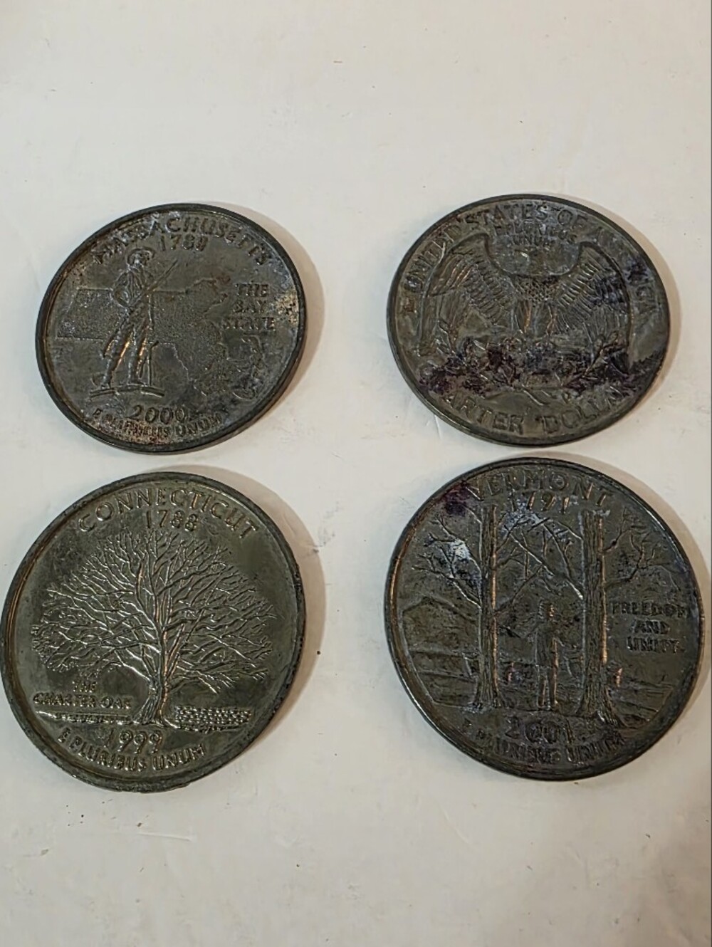 Replica State Coin Paperweights Set Of 4 Conneticut Vermont Massachucetes